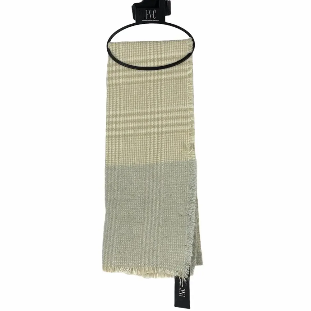 INC Plaid Tan And Grey Scarf Wrap One‎ Size
